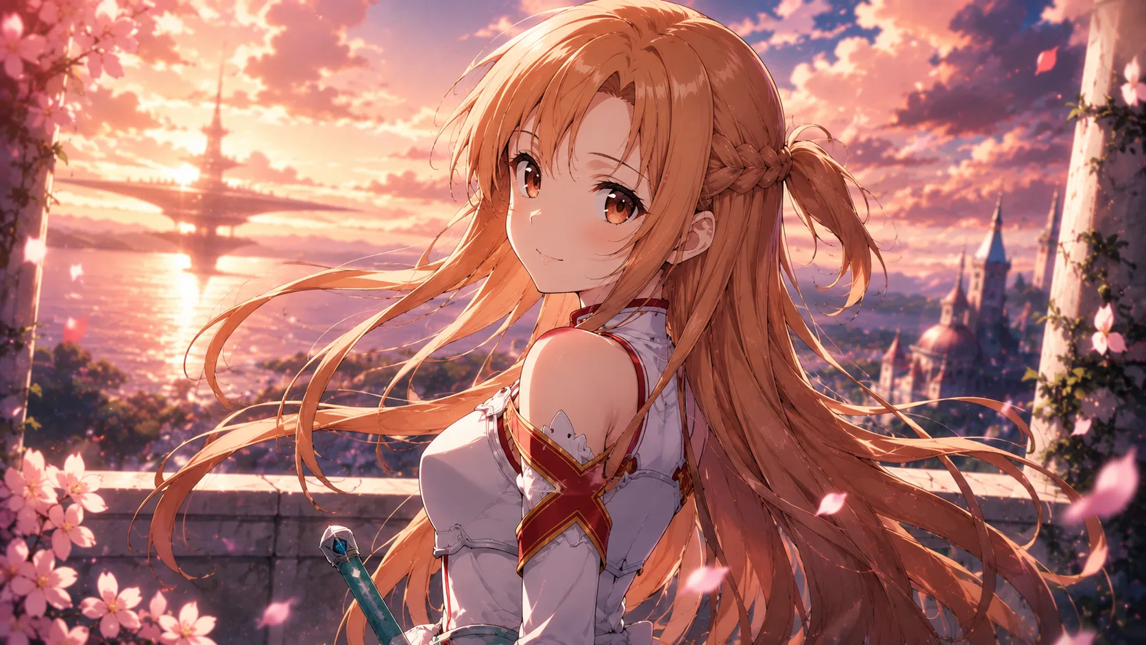 Asuna Yuuki from Sword Art Online in red knight armor wielding a rapier