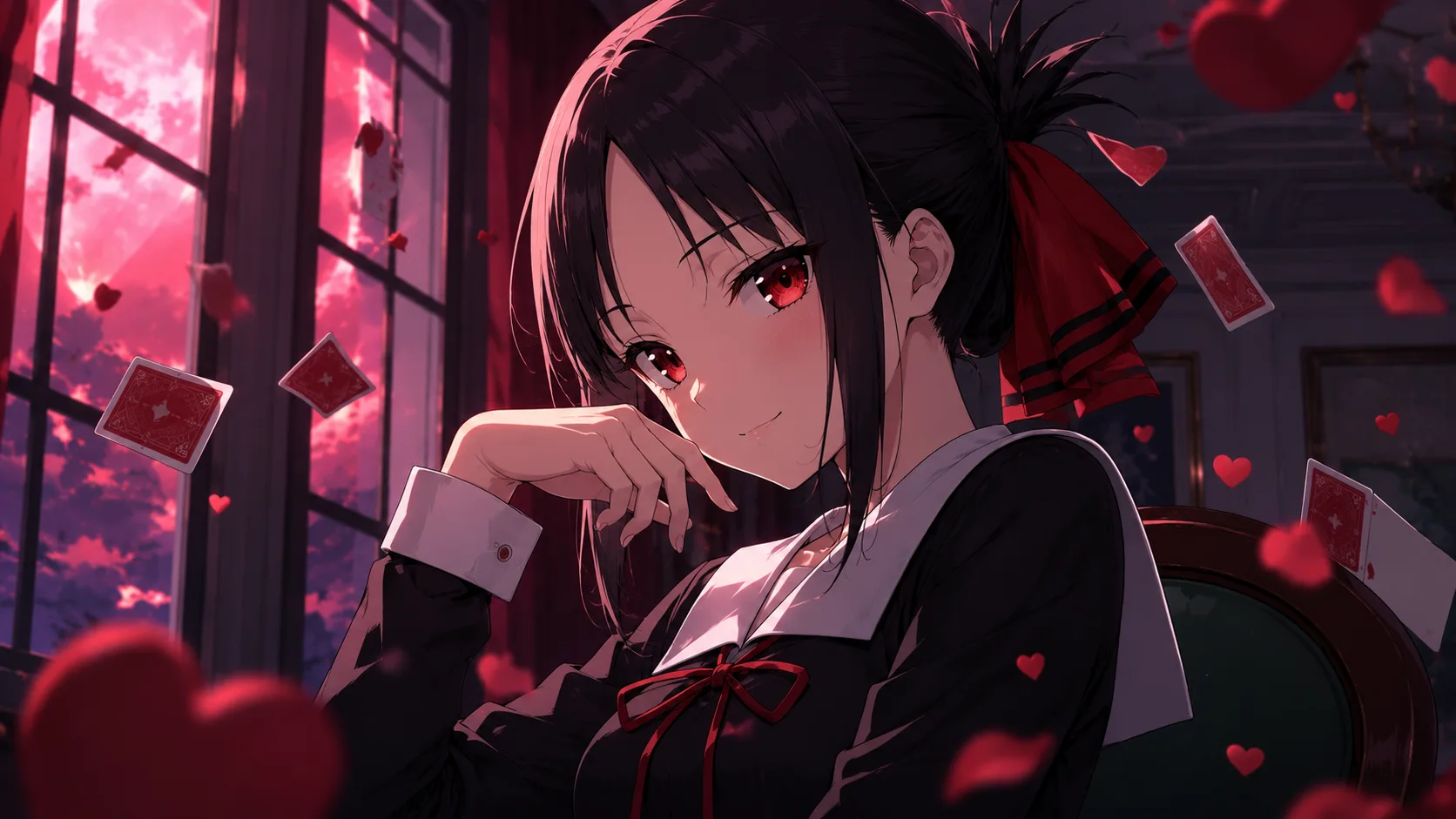 Kaguya Shinomiya from Kaguya-sama Love Is War with her composed student council president expression
