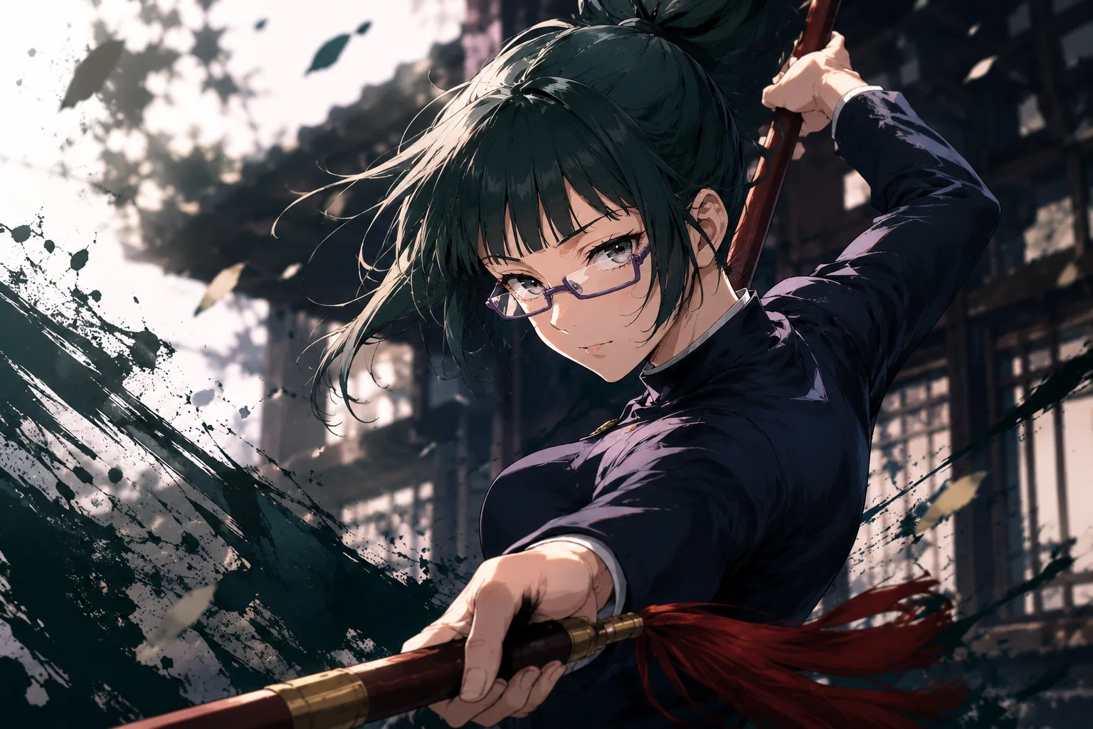 Maki Zenin from Jujutsu Kaisen wielding a cursed tool katana after her Heavenly Restriction awakening